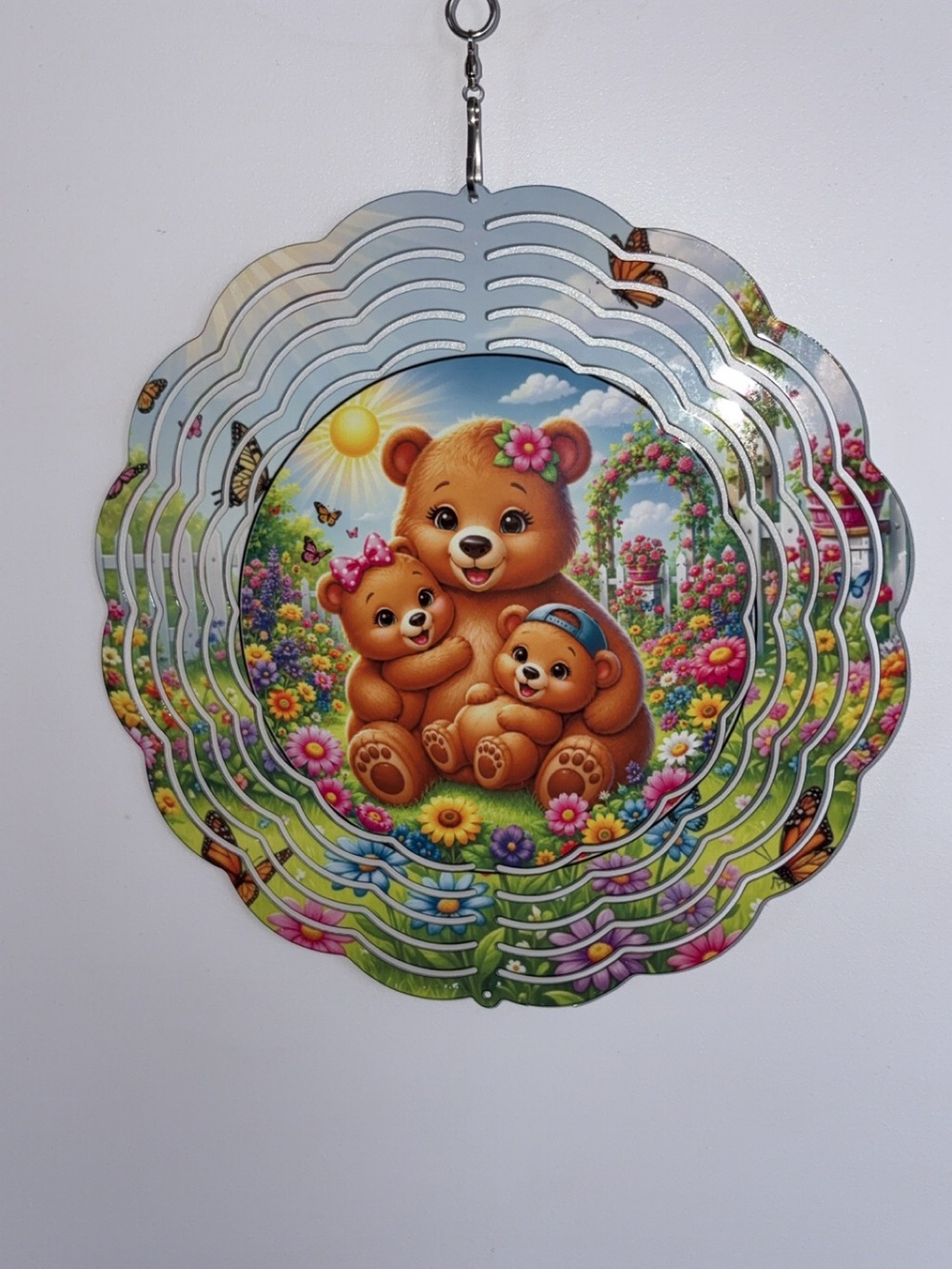 Floral Bear Family Hanging Wall Decor - Colorful wind spinner 8x8